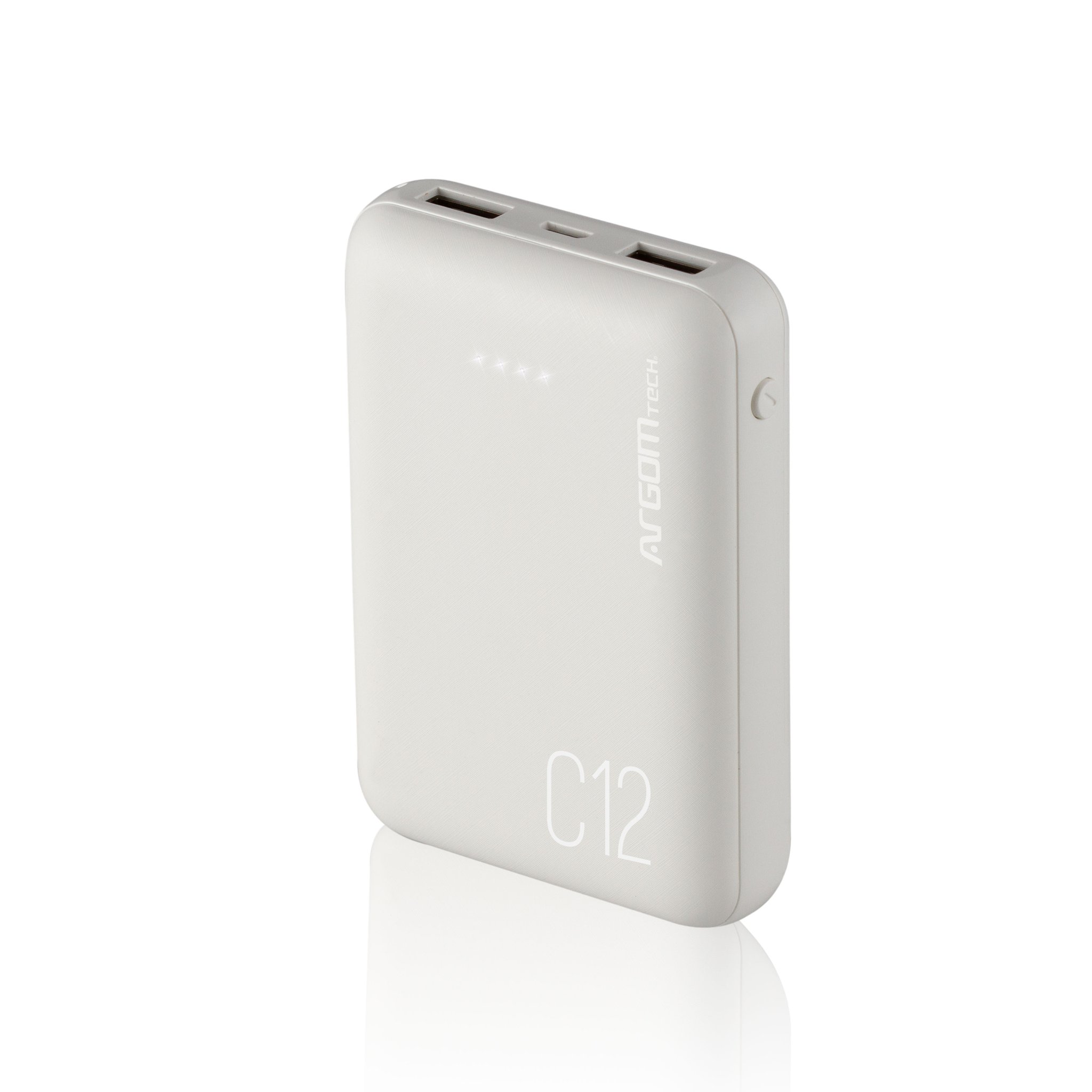 Batería externa Argom Tech C12 de 12,000Mah ultra compacta para cargar dispositivos / Blanco ARG-PB-1138WT