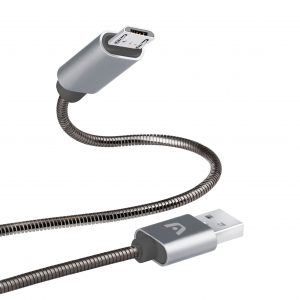 Cable Argom Tech micro usb a usb 2.0 Dura Spring Trenzado de Metal en gris ARG-CB-0026GR